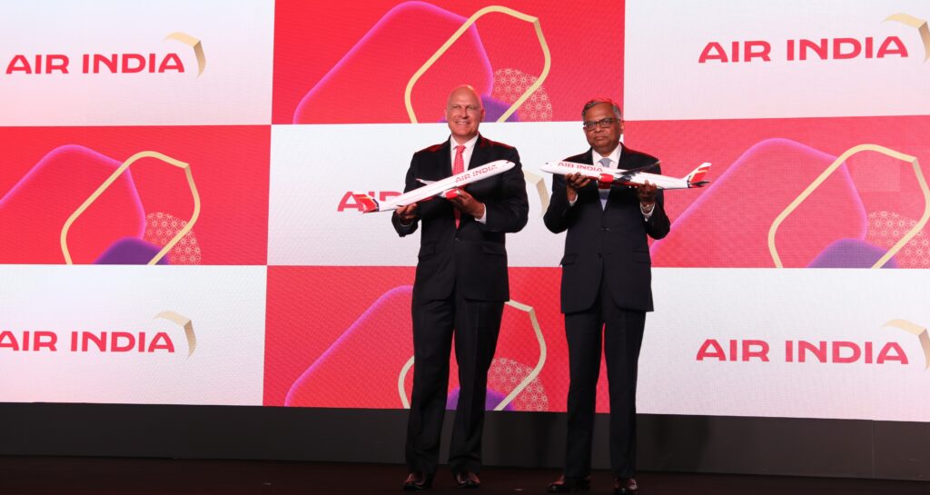 CEO Campbell Wilson of Air India, Tata Group, speaking at a media briefing about the airline's growth and transformation.